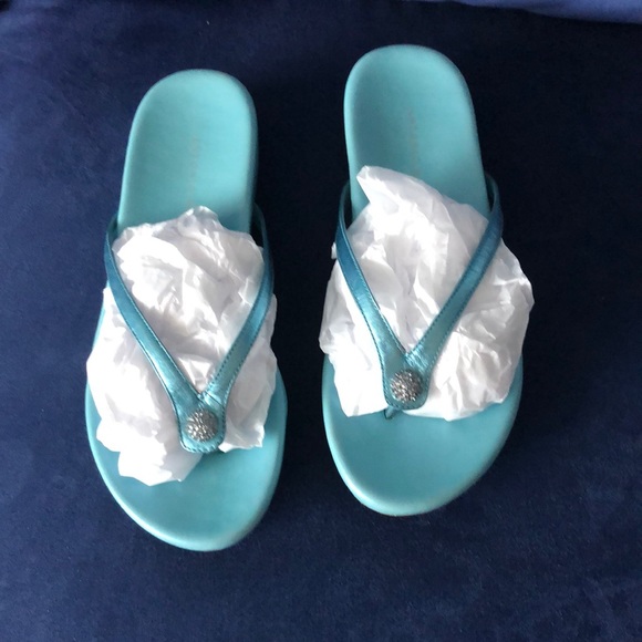 Metallic Blue Flip Flops with Rhinestone 8M - Picture 2 of 16